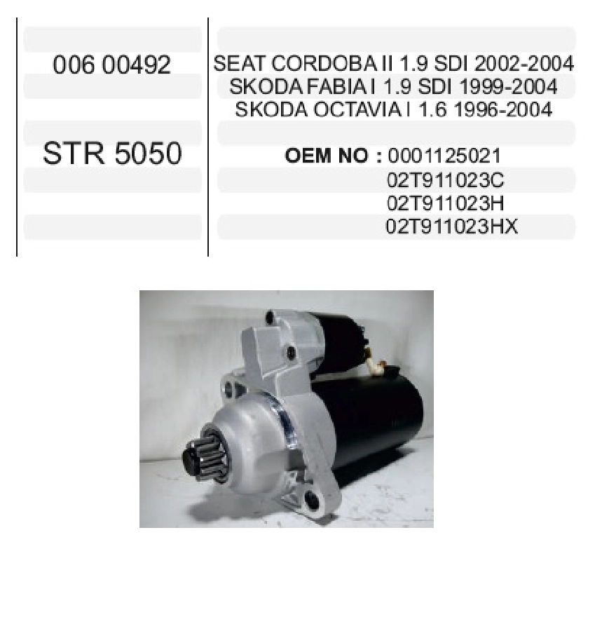 Marş Motoru Bosch Tip Octavia, Fabia 1,4TDI-1,9SDI 2001 ve sonrası | OEM STR5050