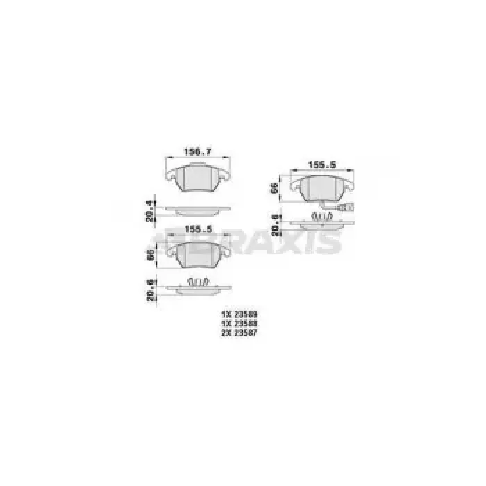 On Fren Balatasi Caddy 03> Golf 5 A3 Octavia Touran Toledo 04> Passat Jetta 05> Fisli | BRAXIS AB0004 | OEM 1K0698151E 5K0698151 8J0698151C 3C0698151D