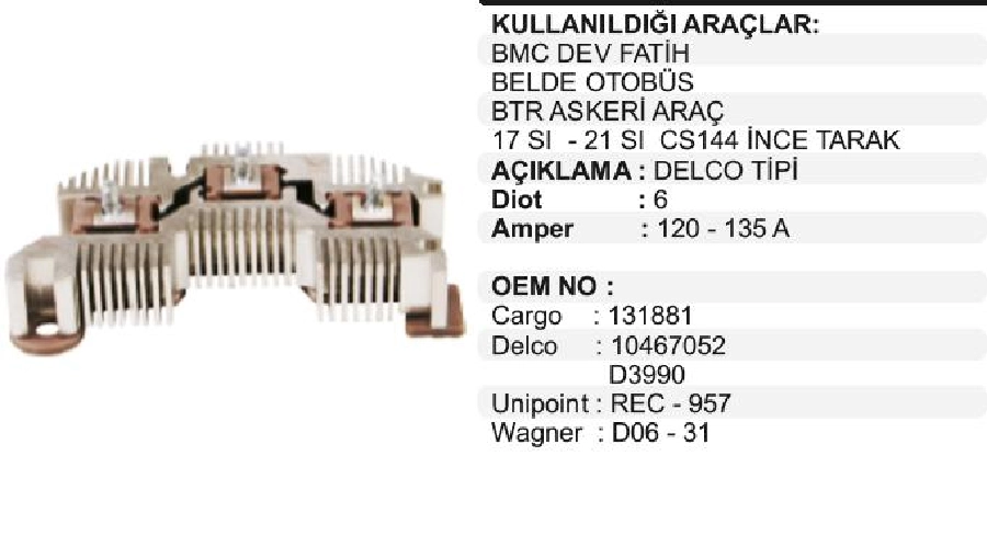 Diyot Tablası Delco BMC Belde İnce Tarak | OEM VDR5176