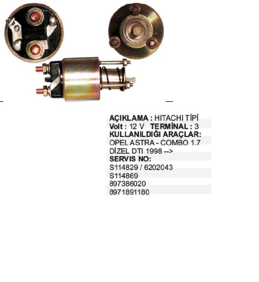 Marş Otom 12V Hitachi Tipi Opel Combo Astra 1.7 Dizel Y Model | OEM SH007
