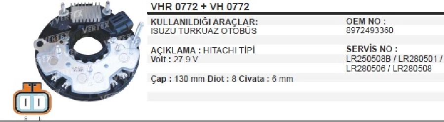 Konjektör + Diyot Tablası Set - 24V 80AMP Isuzu Turkuaz | OEM IHR772+IH772