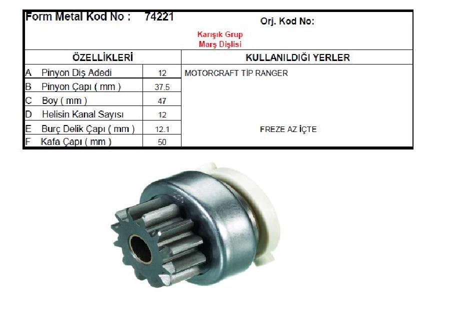 Marş Dişlisi Motorcraft Tip 12D-12K - Ford Ranger | OEM 74221