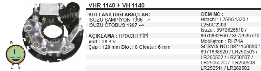 Konjektör + Diyot Tablası Set - 24V 60AMP Isuzu Champion Npr 66 Diyot + Konjektör Seti | OEM IHR1140+IH1140