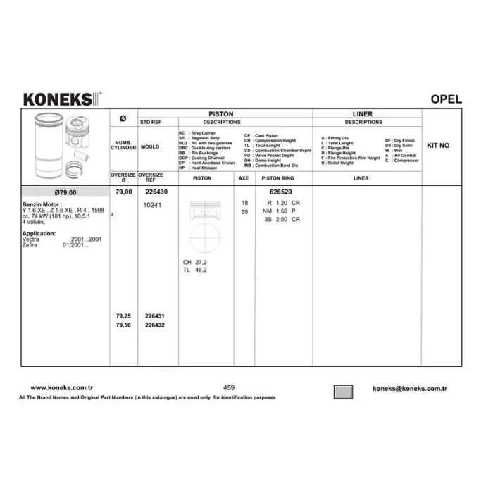 Piston+Segman 79MM Std Astra-Vectra-Meriva-Zafira 1,6I 16V Y16XE 00--> | KONEKS 226430 | OEM 8771673S