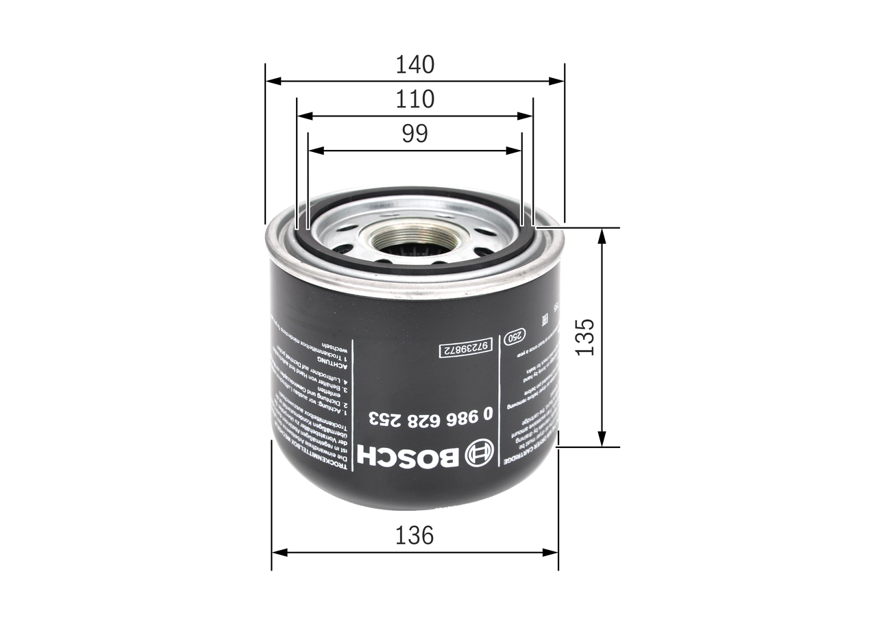 Hava Kurutucu Filtre DAF CF65 CF75 CF85 98>13 XF95 02>06 XF105 05> | BOSCH 0986628253 | OEM 1391510