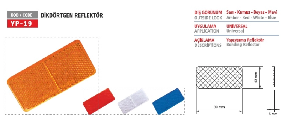 Reflektör Dik Gen Büy Diş Beyaz | OEM YP19B