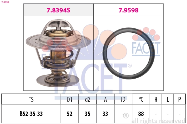 Termostat 88 °C V184-V347-V363-Custom-Ranger-Jumper-Boxer-Ducato | FACET 7.8394 | OEM XS7Q 8575 AA 1338.F5 9678741380