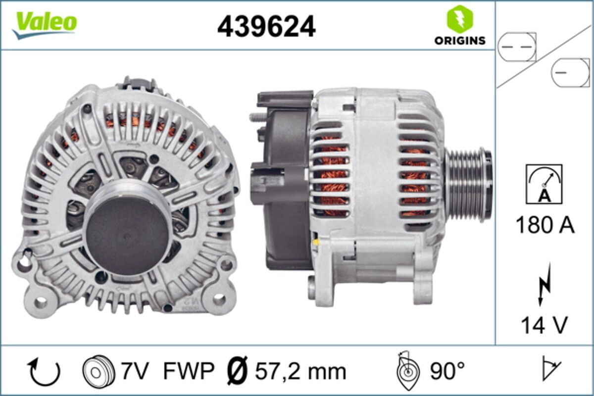 Alternator 12V 180A Audi Q7 Touareg 3,6 | VALEO 439624 | OEM 021903016