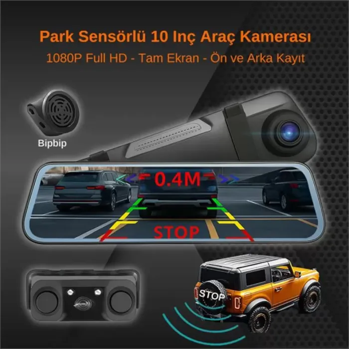 Park Sensorlu Dikiz Ayna Araç Ici Kamera - 10 Inc | JOYECAR S10CAM