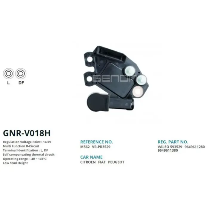 Alternator Konjektor 12V Citroen Peugeot Fiat (Kısa Iki Civata) | GENON GNR-V018H | OEM 77363255