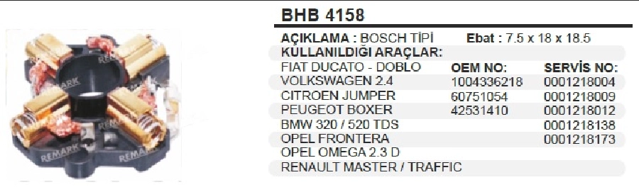 Marş Kömür Yuvası - Ducato, VW, Cıt Jumper | OEM BHB4158