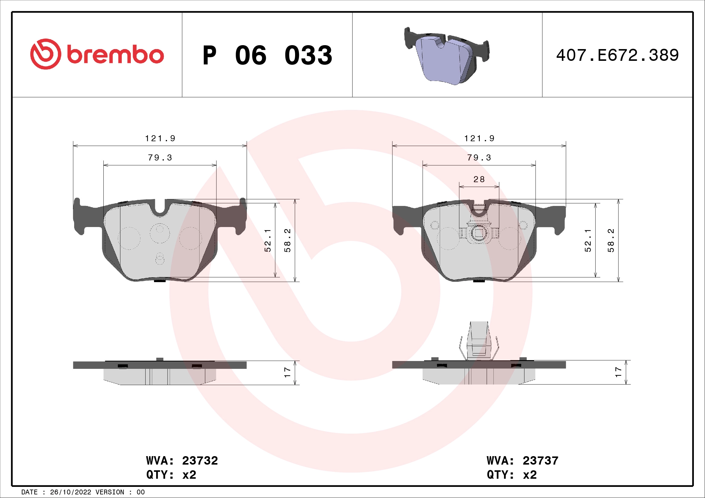 Arka Fren Balatasi Bmw E60 E61 E63 | BREMBO P06033 | OEM 34216763043 34216763043 34216763044 34216763044