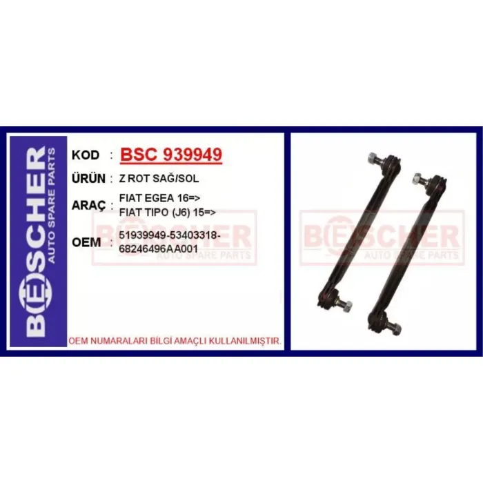 Z Rot Somunsuz Fiat 500X Egea 1.3 1.4 1.6 14> Jeep Renegade 1.4 1.6 14> Alfa Romeo Tonale 1.5 Hybrid 22> | BSC 939949 | OEM 51939949 53403318 68246496AA001