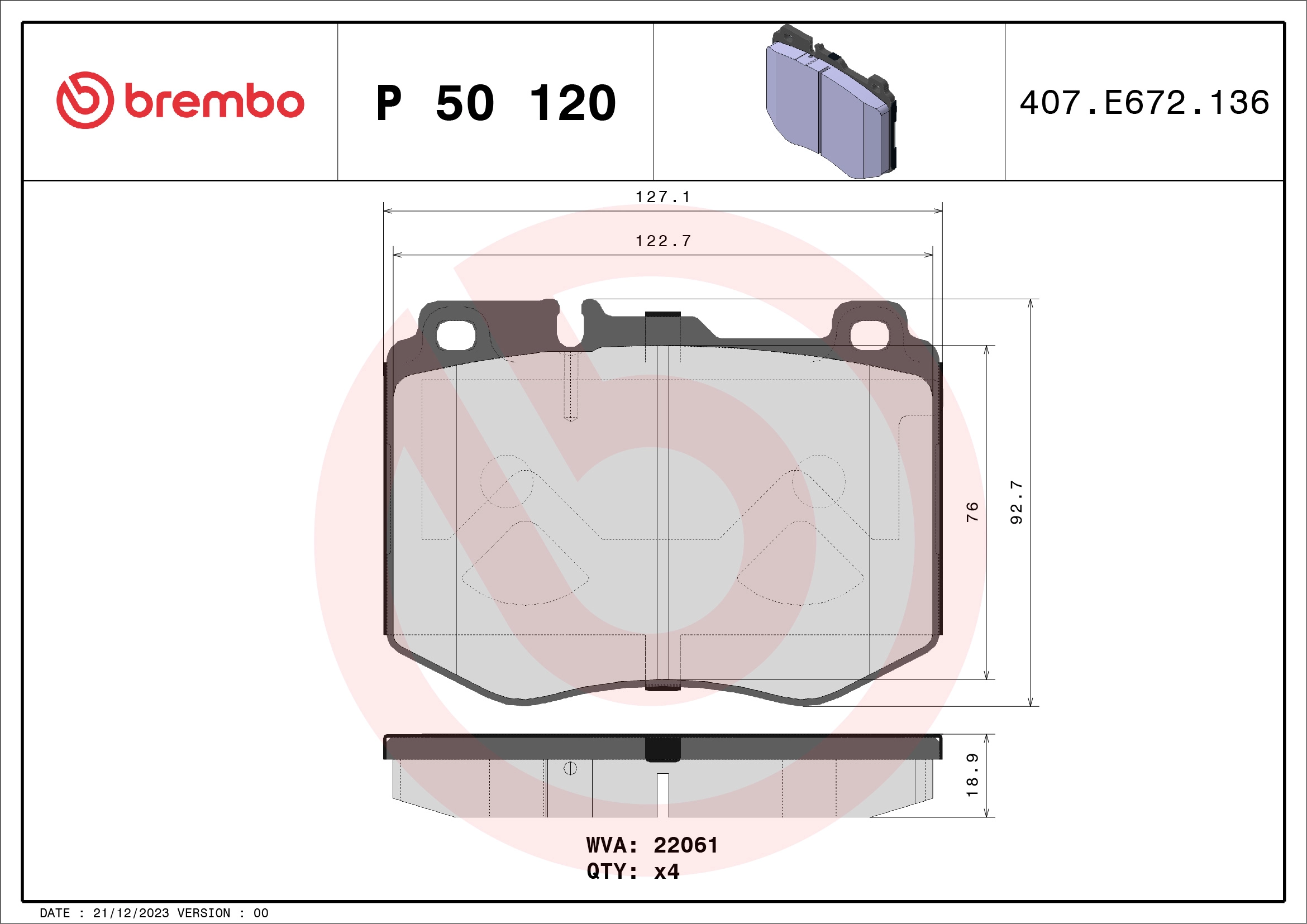 Fren Balatasi On W205 14> S205 14> C205 15> A205 16> W213 16> S213 16> C238 16> A238 17> | BREMBO P50120 | OEM A0084201820