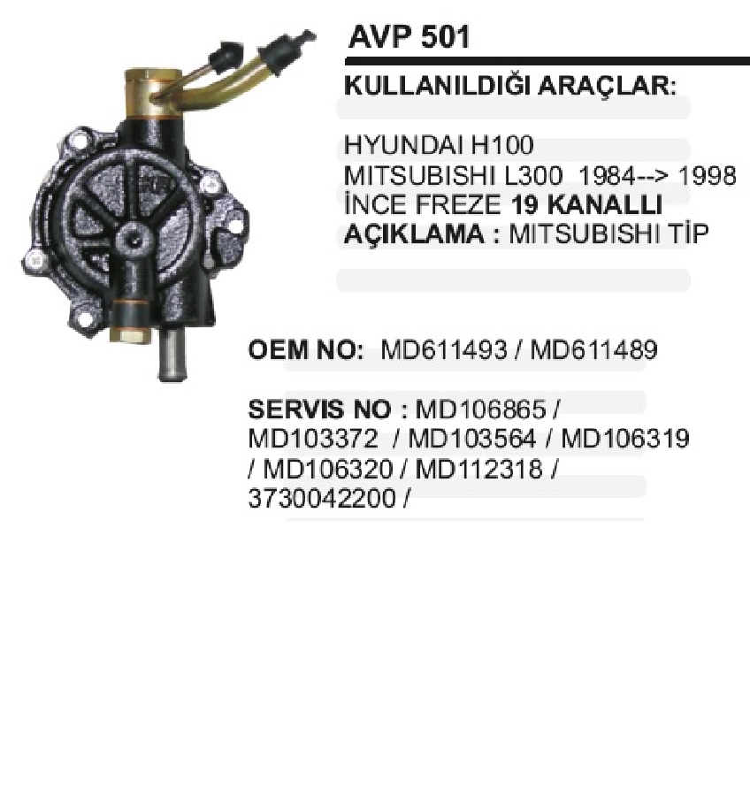 Alternatör Vakum Pompası P H-100 L300-1998 ve sonrası İnce Frez | OEM AVP501