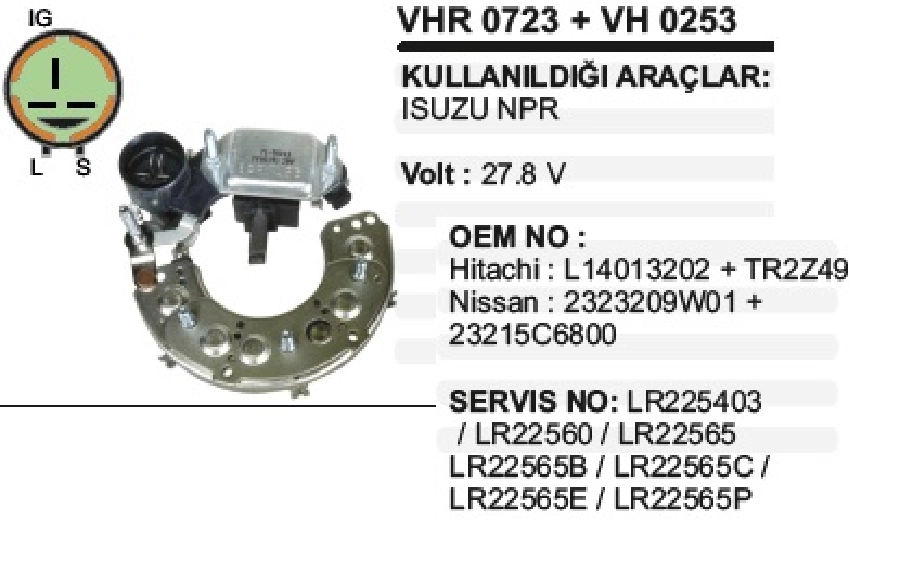 Diyot Tablası + Konjektör Set-24V Hitachi Tipi Isuzu Npr, Nkr | OEM IHR723+IH253