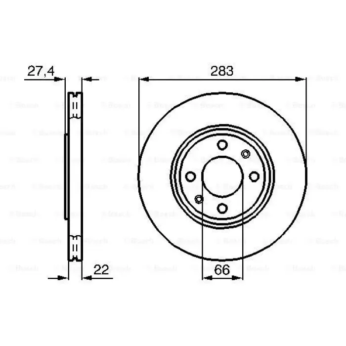 On Fren Disk Aynasi Xantia 93> Xsara 98> Zx 96 97 P306 Gti / XU10J4RS S16 97> P405 YM 2.0 16 Turbo Hava Sogutmali Olcu: (Cap: 283MM. Kalinli: 22MM | BOSCH 0986478834 | OEM 424997