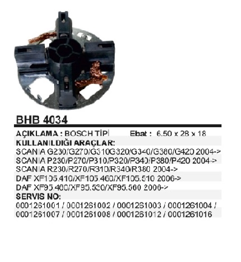 Marş Kömür Yuvası Bosch Tip Scania MAN TGA DAF Cf 85.360, 410, 460, 510- XF95.460, 530, 560- XF105.410, 460 | OEM BHB4034