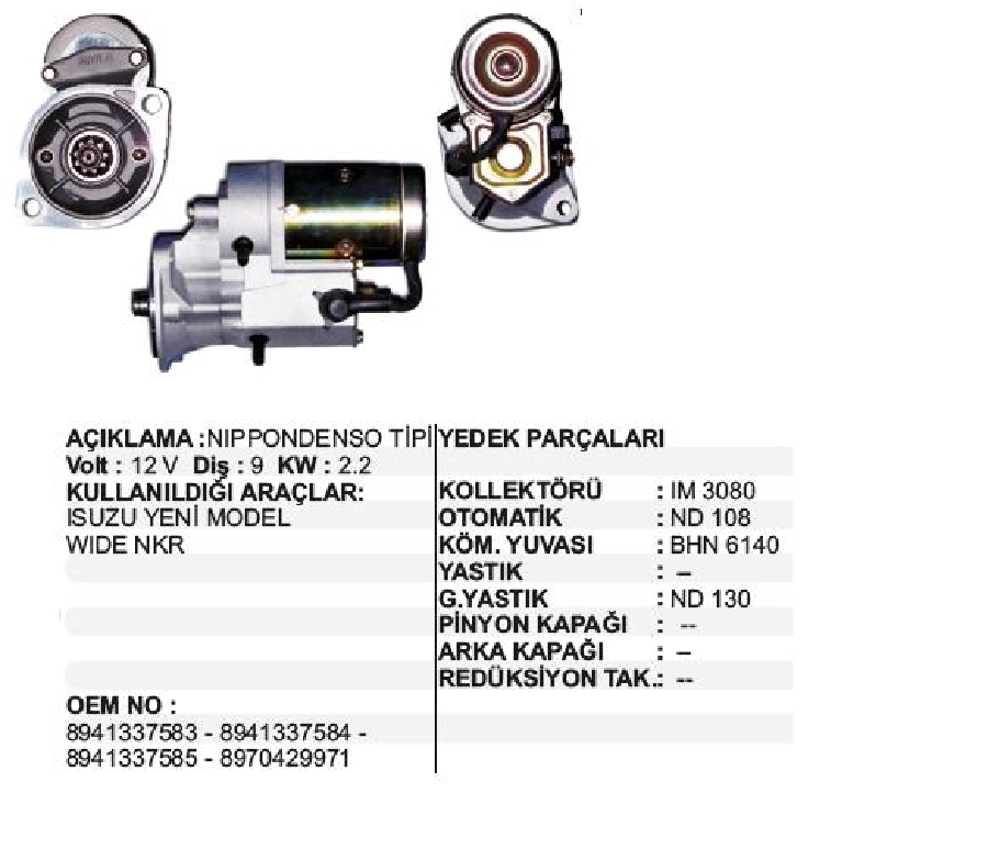 Marş Motoru Isuzu Yeni Model Wıde Nkr 12V Mars | OEM STR5011