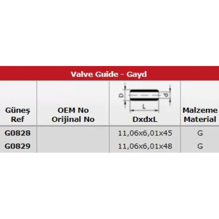 Subap Gaydi (In 8 Ex 8) L200 2,5D 16V | GUNES G0828-G0829
