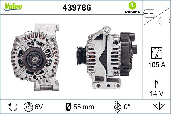 Alternator 12V 90A Fiat Fiorino 500L Peugeot Bipper Citroen Nemo Alfa Romeo Mito | VALEO 439786 | OEM 51880174