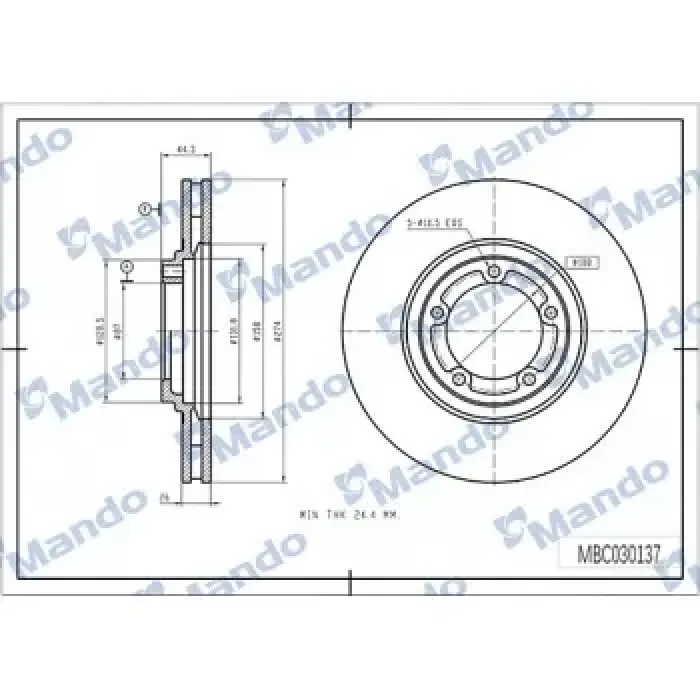 On Fren Disk Aynasi Havali Starex 2,5 Tci-Crdi 03-> H100 Kamyonet 2,5 2004-> Kia Bongo 2,7 Tci 04 -> | MANDO MBC030137 | OEM 581294A200