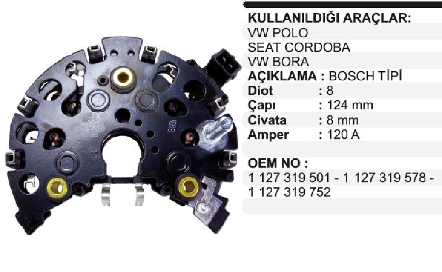 Diyot Tablası VW Polo, Cordoba, Bora 120A | OEM VBR0501