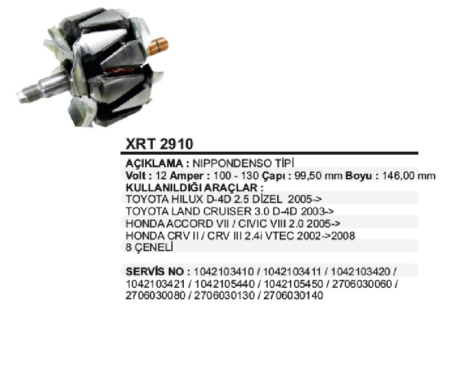 Rotor N Denso 12V 100, 130A Toyota 8 Cene | OEM XRT2910