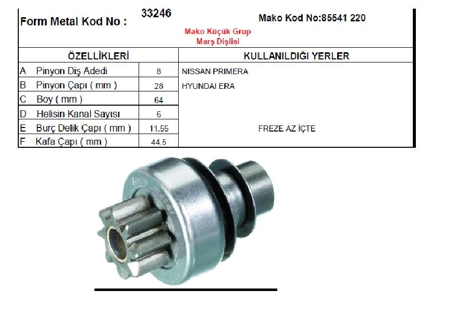 Marş Dişlisi 8D - Marelli Tipi Hyundai Accent Era, Nissan Primera | OEM 72317371