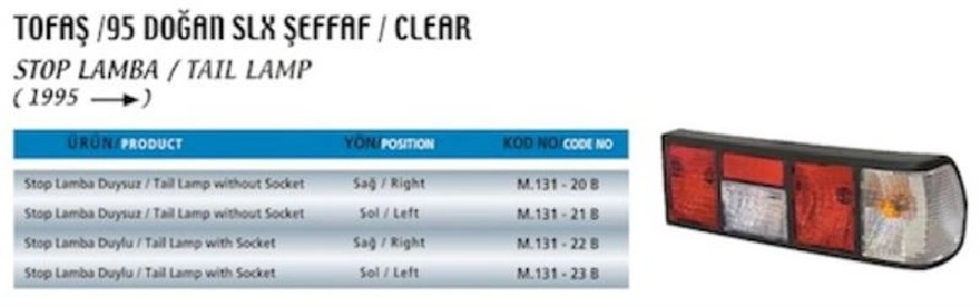 Stop Lambası Sol Komple Beyaz Duysuz Doğan SLX 95 | OEM 101395