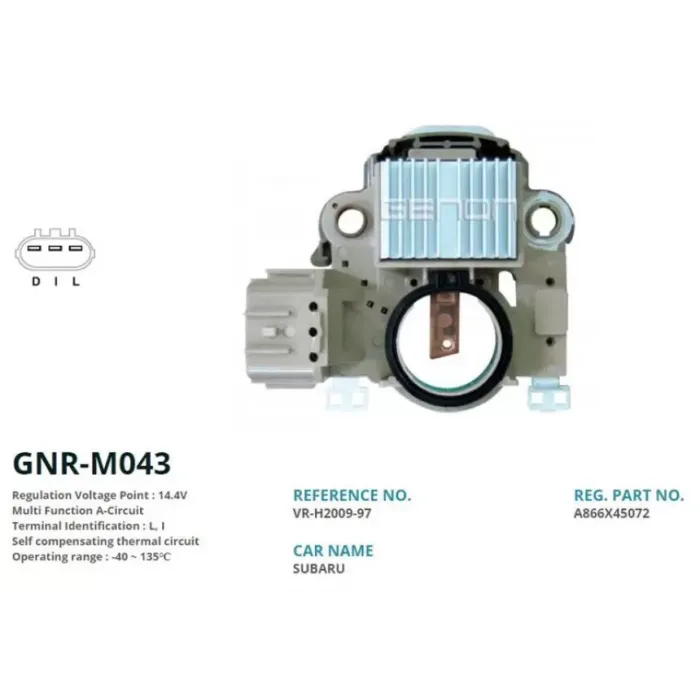 Alternator Konjektor Mitsubishi Tip 12V Subaru Impreza / Outback 2.2-2.5 (99-00 Model) (L, 1) | GENON GNR-M043 | OEM VR-H2009-97 A866X45072
