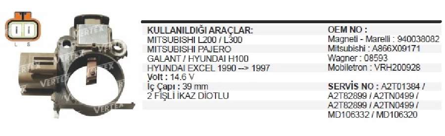 Konjektör Mitsubishi Tip 12V.( 14.6V ) Mazda, Mitsubishi L-300 2.5D (1986-1994), Hyundai Starex, H1OO E | OEM IM281