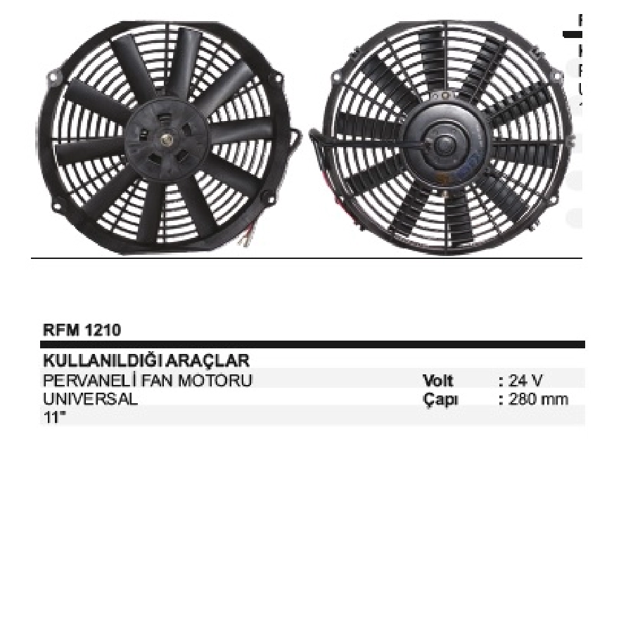 Fan Motoru 24V Pervaneli 11'' | OEM RFM1210