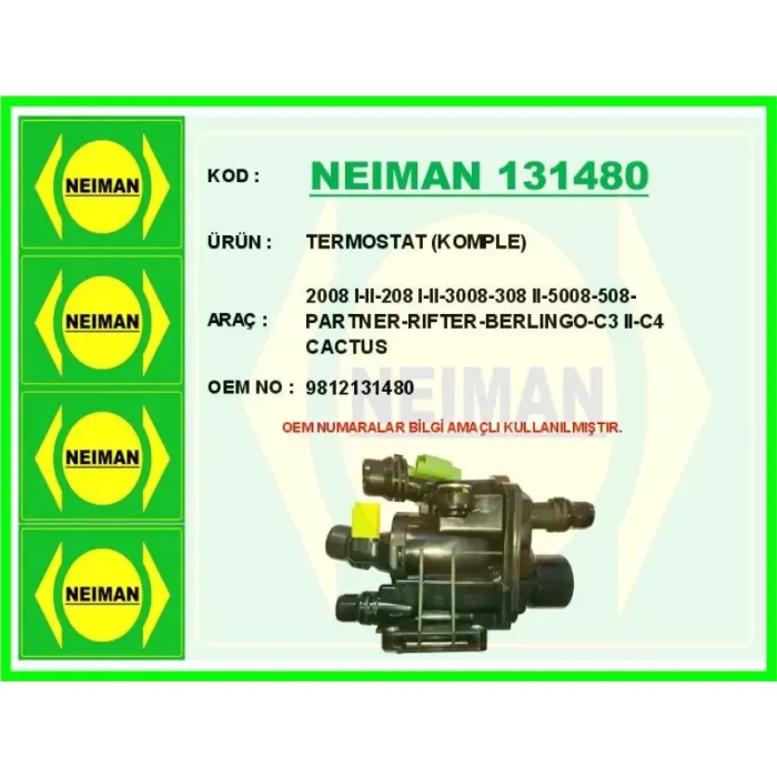 Termostat Govdesi Su Dagitici Komple P2008 1-2-208 1-2-3008-308 2-5008-508-Partner-Rifter-Berlingo-C3 2-C4 Cactus-Picasso-C5 Aircross EB2 | NEIMAN 131480 | OEM 9812131480