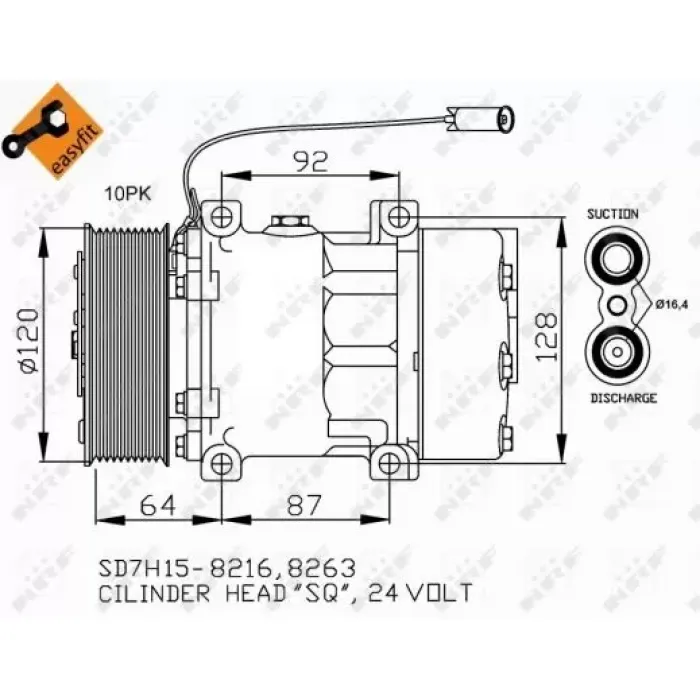 Klima Kompresoru (24V) - Renault /Premium - Midlum / Volvo - FL2 - Dxi 5-7 (SD7H15) | NRF 32709 | OEM 7420941036 20941036