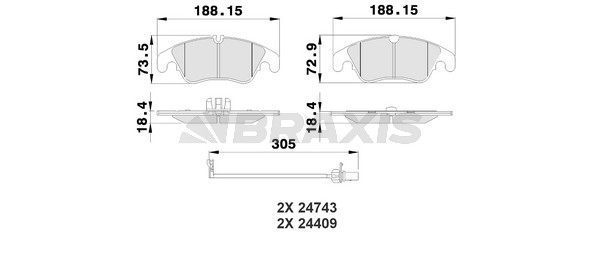 On Fren Balatasi (--Fissiz--) A4 1.8 / 2.0 / 3.2 S4 2.0 / 2.7 / 3.0 07> A5 / Q5 2.0 / 3.2 S5 2.7 / 3.0 07> | BRAXIS AB0177 | OEM 8K0698151E 4G0698151D 8K0698151L