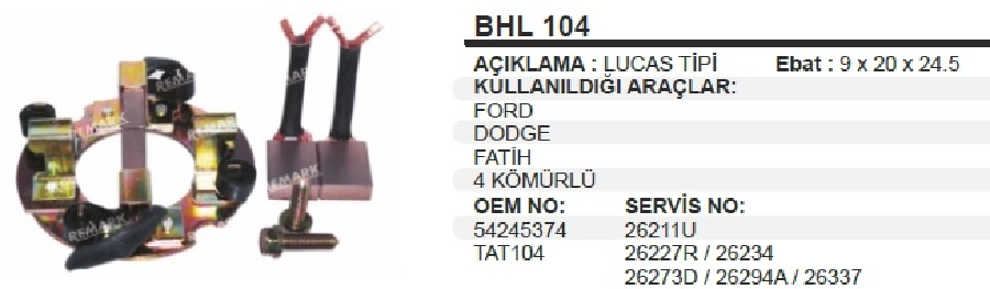 Marş Kömür Yuvası 12V Ford-Dodge-Fatıh Komurlu LASX36 | OEM BHL104