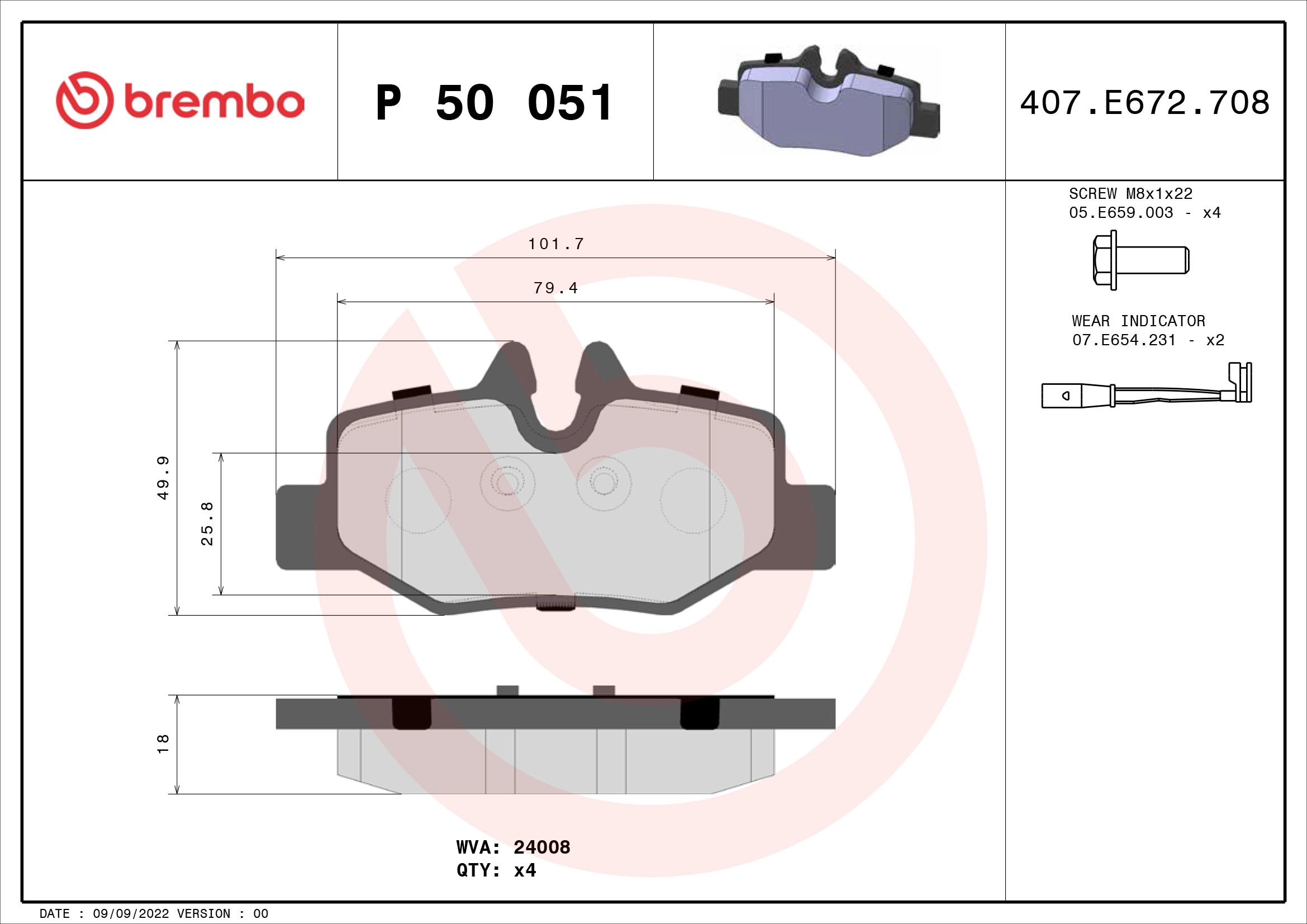 Fren Balatasi Arka Viano W639 03> Vito W639 03> | BREMBO P50051 | OEM A0064204420