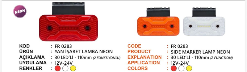 Fr 2 Fonksiyonlu Yan İşaret Lamba Neon 30 LED Sarı Braketli