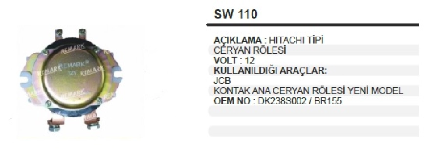 12 Volt Jcb Kontak Ceryan Ana Rolesı Yeni Model | OEM SW110