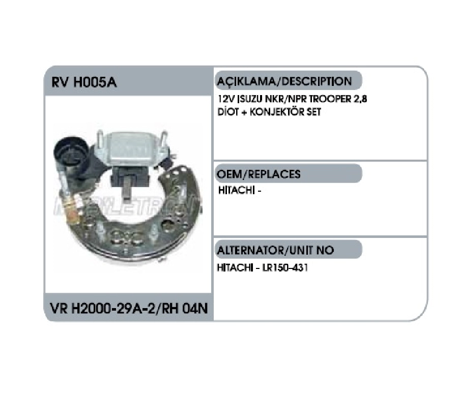Diot Tablası + Konjektör Set-12V Isuzu Nkr, Npr 111mm | OEM RVH005A