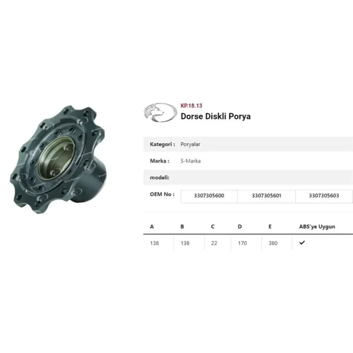 Dingil Poryasi Saf Römork B9 B11 B9 22K Diskli Pilot | KURTSAN KP.18.13 | OEM 3307305600-3307305601 03307305603