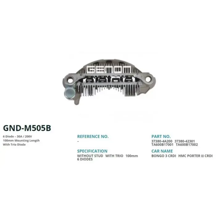 Alternator Diot Tablasi Kia Bongo 3 Crdi / Hyundai Crdi 100MM (6 Diot) | GENON GND-M505B | OEM 37380-42301