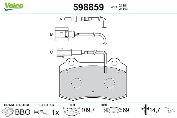 On Fren Balatasi Ibiza IV 6L1 1.8T Cupra R / 1.8T Fr / 1.9 TDI Cupra R 12 / 03 Leon 1M1 1.9TDI / 1.8T Cupra | VALEO 598859 | OEM 1ML698151