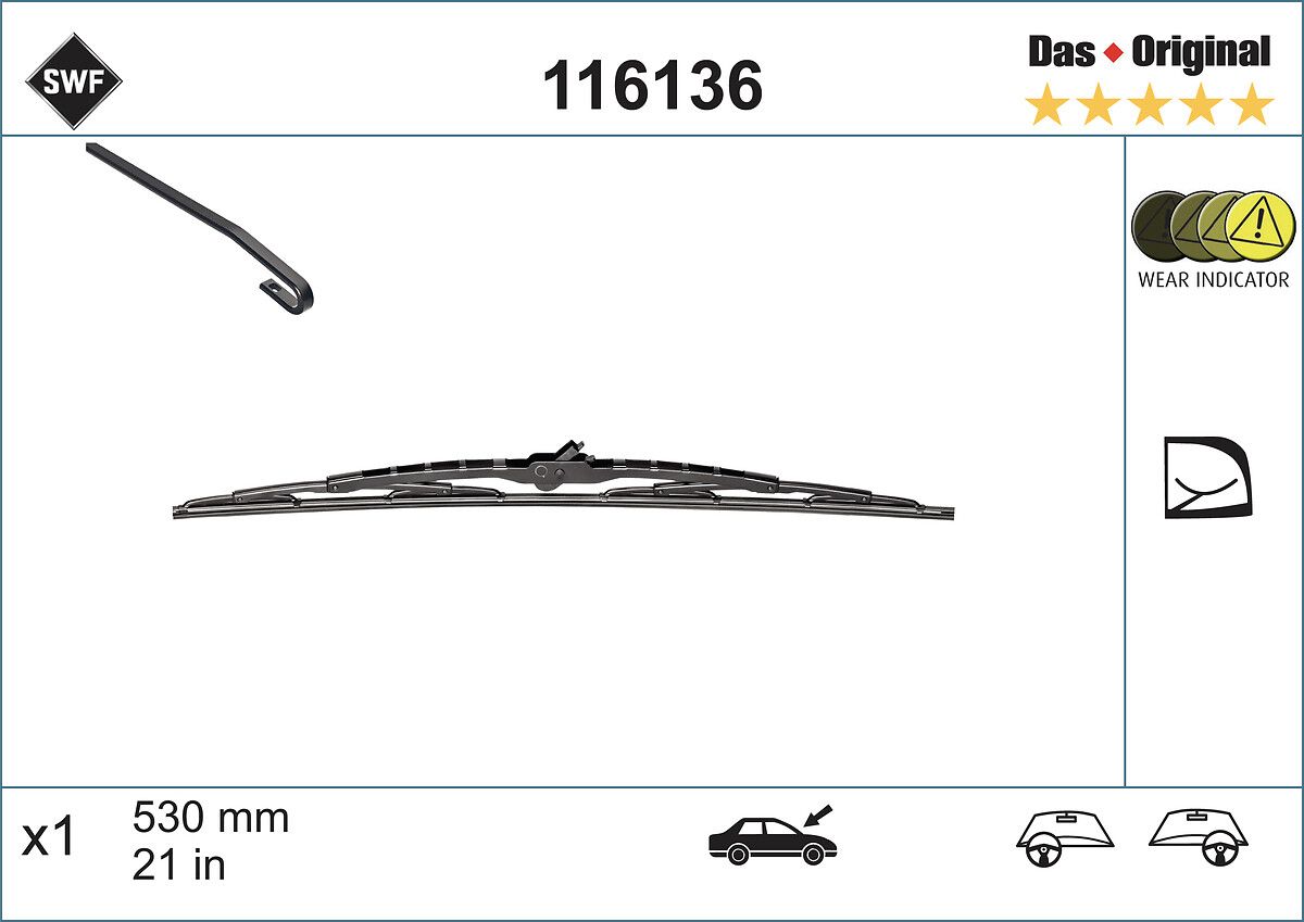 Silecek Supurgesi 530MM (Ad) Audi A4,TT (Yt) , Vw Passat (Yt) / (Swf) | VALEO 116136 | OEM 8D1955427