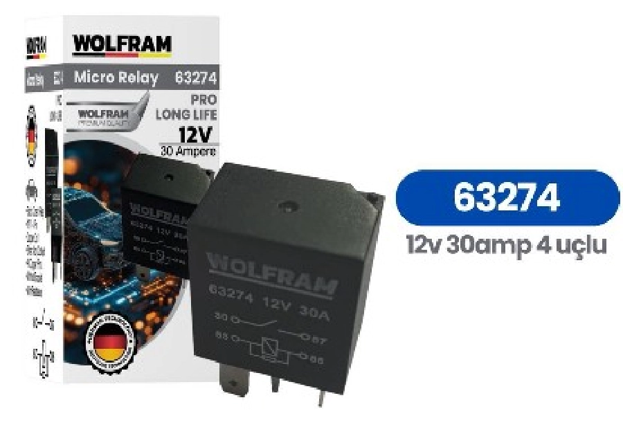 Röle Çift Platinli Siyah 4 Uçlu Mikro Yeni Model Pro 12V 30A | OEM 63274