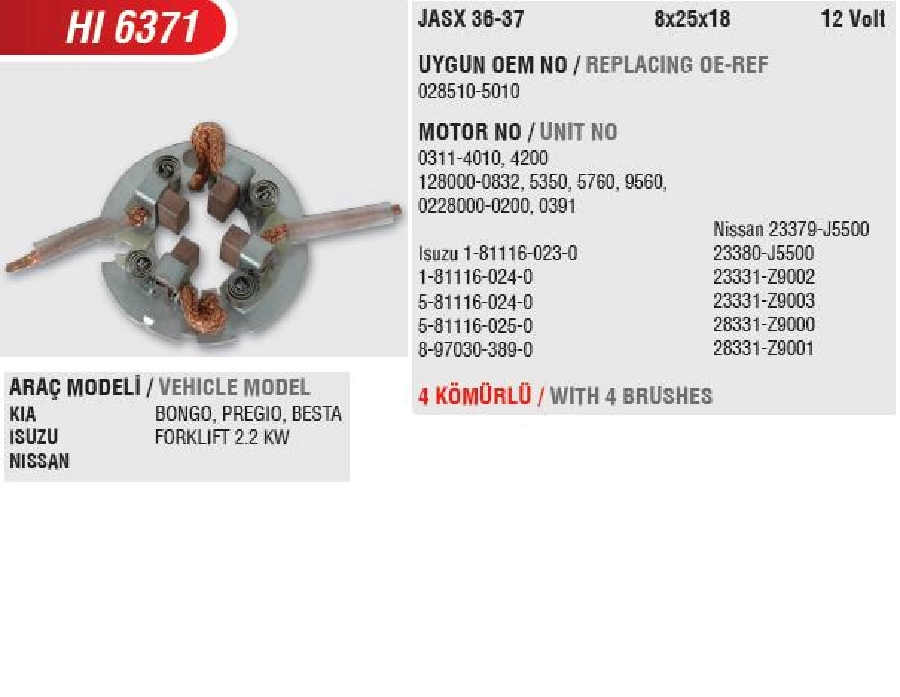 Marş Kömür Yuvası - Kia Bongo-Preggio (Uygun Kömür:JASX36, 37) | OEM HI6371