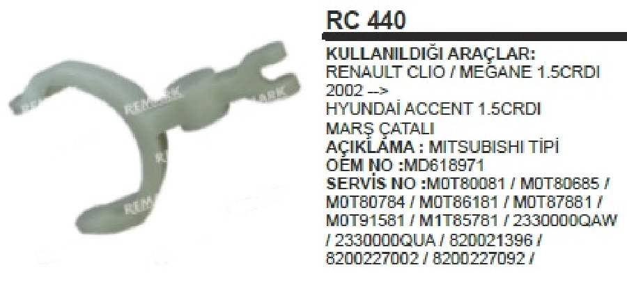 Marş Çatalı Mitsubishi Clio, Megane 1,5DCI 2002 ve sonrası Catal Takım | OEM RC440