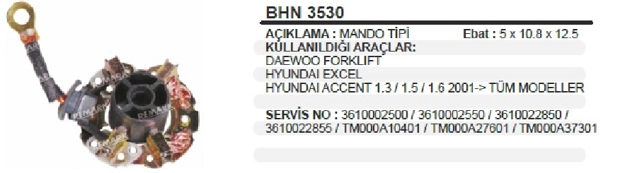 Marş Kömür Yuvası Mando Tipi Daewoo Forklift Hyundai Excel | OEM BHN3530