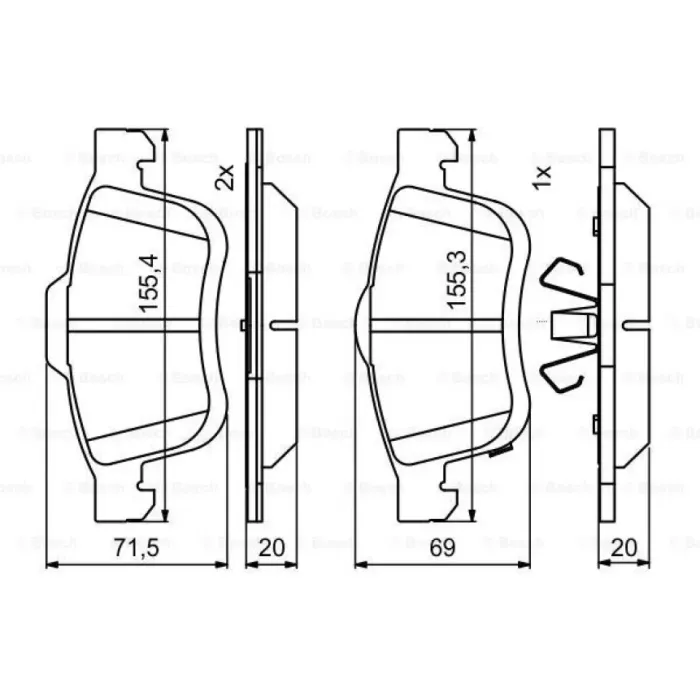 On Fren Balatasi Fiat Doblo III 500L 10> Opel Combo 12> Lancia Delta III 09>14 | BOSCH 0986494801 | OEM 77364929 77364929 77365396 1605164 95511378 77365396 1605164 95511378